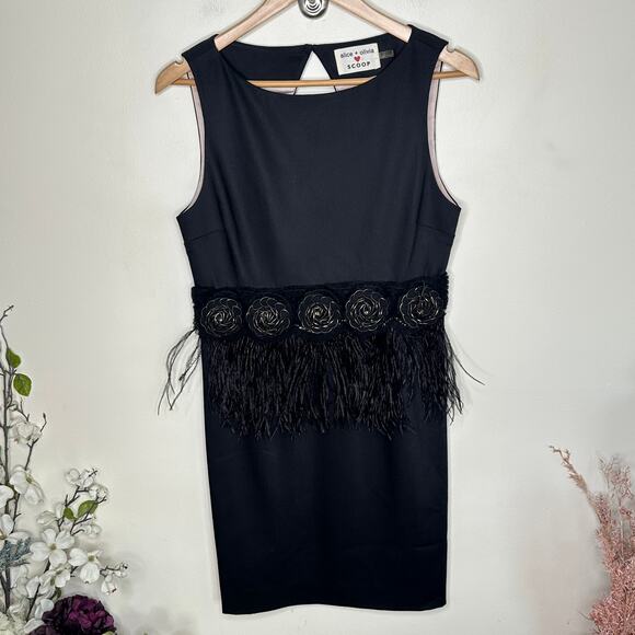 ALICE + OLIVIA Marigay Rosette Feather Trim Peplum Dress Black Sz 8 $495 {3G34} - Picture 3 of 6